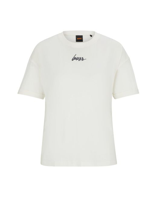 Boss White Cotton-jersey T-shirt With Signature Print