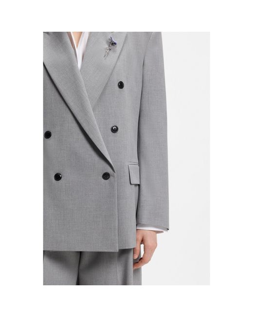 HUGO Gray Relaxed-Fit Blazer With Enamel Flower Brooch