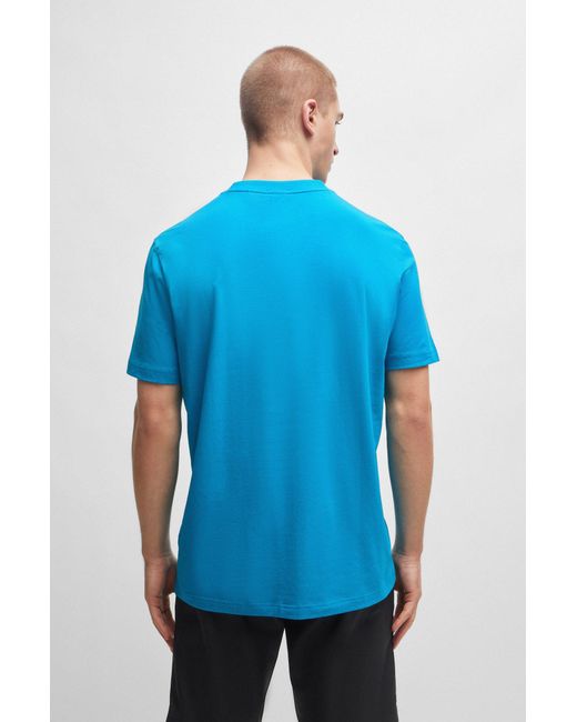 Boss Blue Stretch-cotton Regular-fit T-shirt With Contrast Logo for men