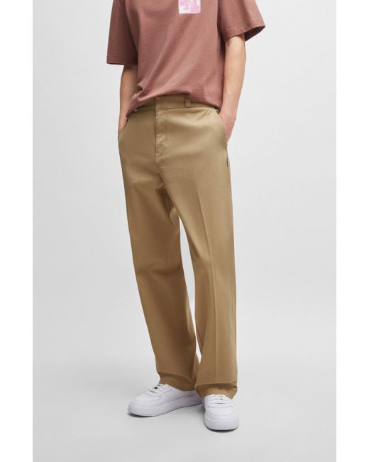 HUGO Natural Baggy-fit Trousers In Cotton Twill for men
