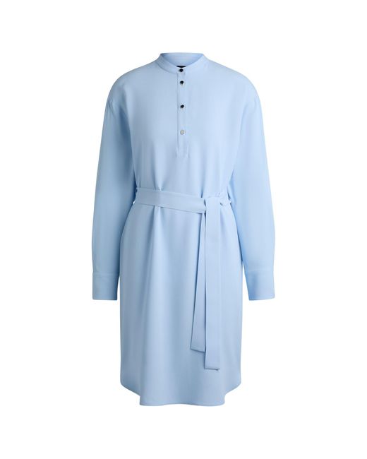Boss Blue Belted Dress With Snap Placket