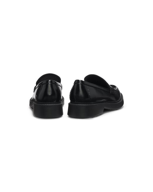 HUGO Black Leather Loafers With Penny Trim And Stacked Logo