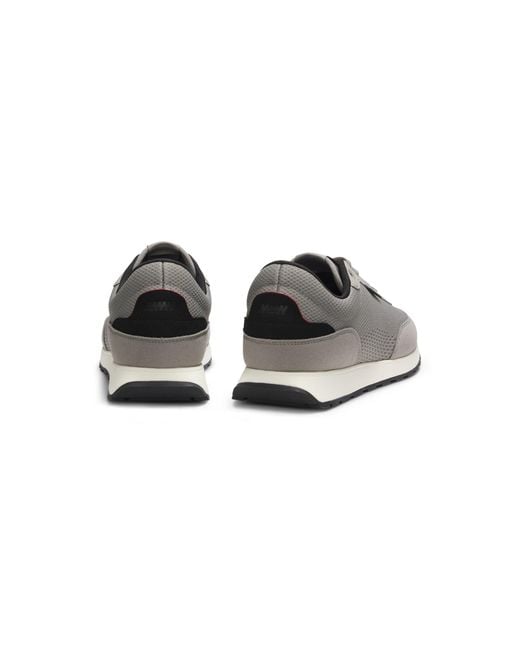 HUGO Gray Knitted-Upper Trainers With Logo Flag for men