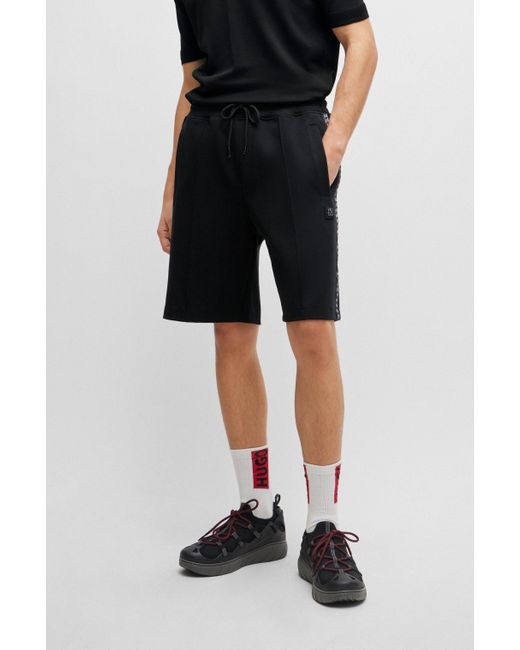 HUGO Black Stretch-cotton Relaxed-fit Shorts With Stacked Logo for men