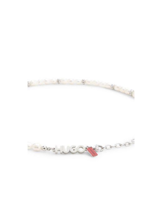 HUGO Green Pearl Necklace With Irregular Metal Beads for men