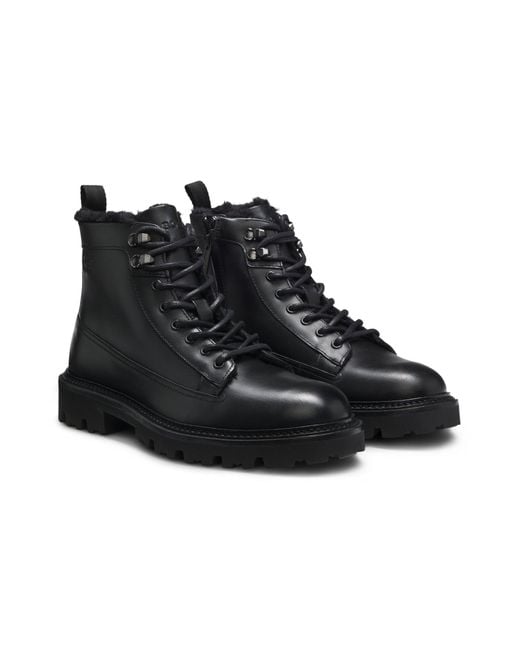 Boss Boots Aus Leder Mit Innenfutter Aus Kunstfell in Black für Herren