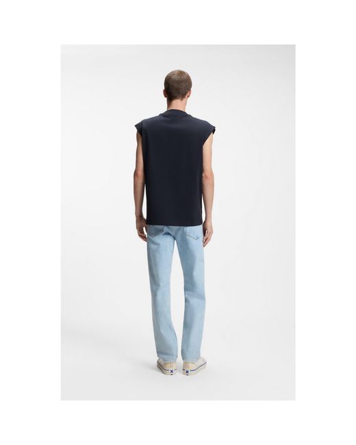 HUGO Blue Sleeveless Cotton T-Shirt With Logo Patch for men