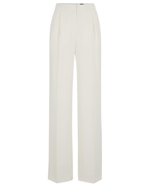 Boss White Regular-fit Trousers In Matte Fabric