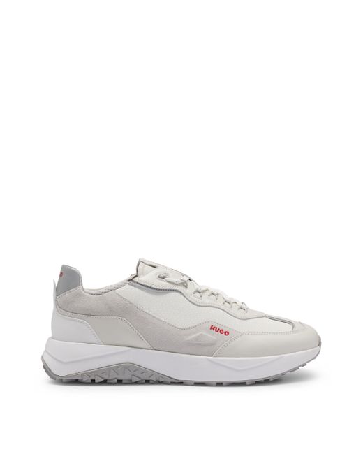 HUGO White Mixed-material Trainers With Faux-leather Trims for men
