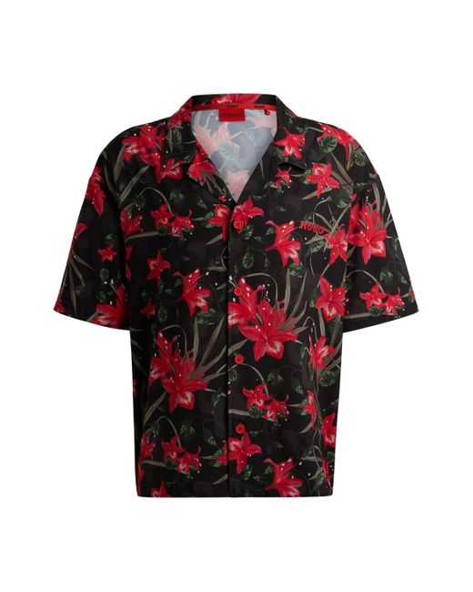 HUGO Relaxed-Fit Kurzarm-Hemd aus bedrucktem Gewebe in Red für Herren
