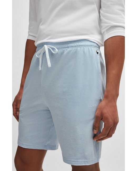 Boss Blue Stretch-cotton Regular-rise Shorts With Embroidered Logo for men