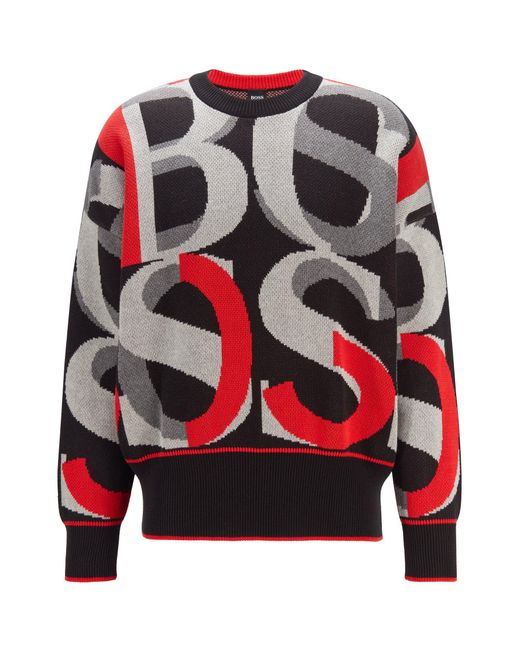 BOSS by Hugo Boss Multicolor Cotton Sweater With Large-scale Jacquard-woven Logos for men
