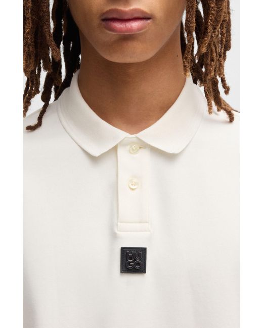 HUGO White S Deabono D Stacked-logo Polo Shirt In Interlock Cotton for men