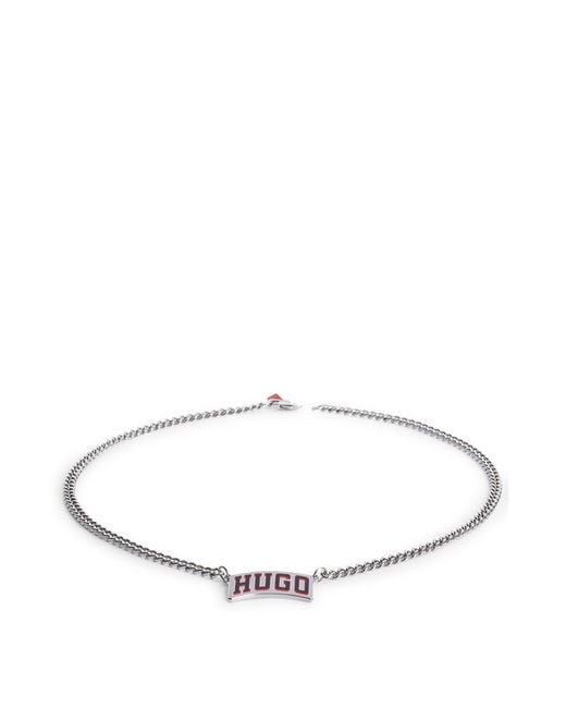 HUGO White Chain Necklace With New-season Logo Pendant for men