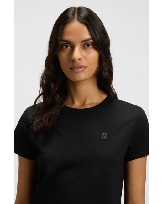 Boss Slim-Fit T-Shirt Van Gemerceriseerde Katoen Met Double B-Monogram in het Black