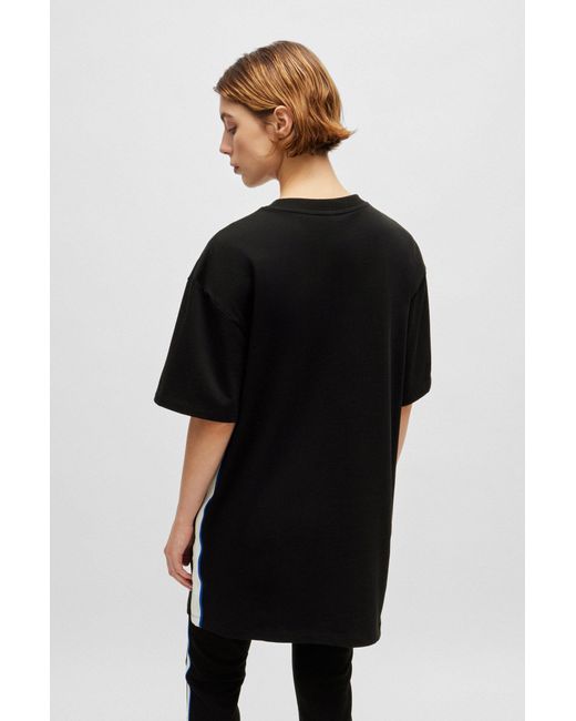 HUGO Black Cotton-jersey T-shirt Dress With Logo Tape