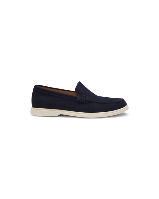 Boss Blue Suede Loafers With Emed Logo for men