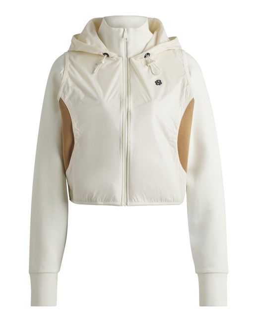 Boss White Cotton-blend Zip-up Hoodie With Monogram Pattern