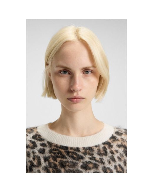 HUGO Black Loose-Fit Knitted Sweater With Leopard Jacquard