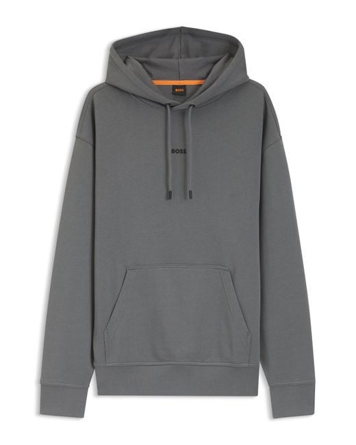 Boss Fleece Hoodie Van Katoenen Badstof Met Contrastlogo in het Gray voor heren