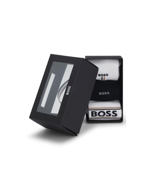 Boss Black Three-Pack Of Short-Length Socks With Logo Details for men