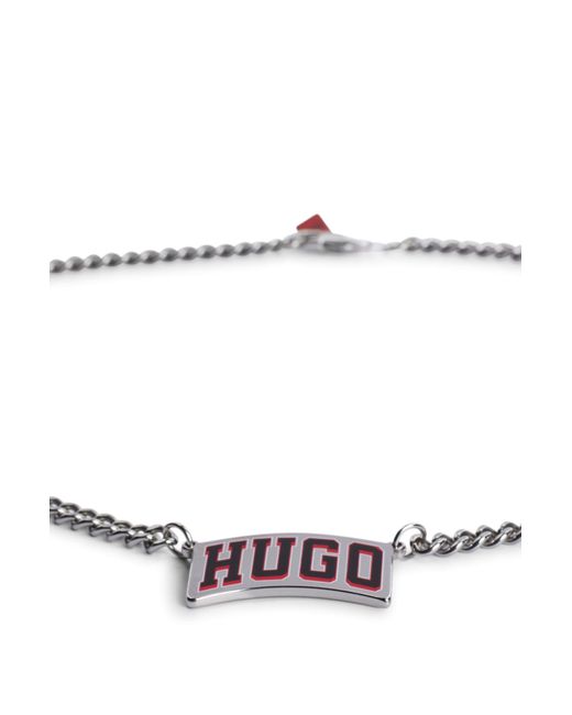HUGO White Chain Necklace With New-season Logo Pendant for men