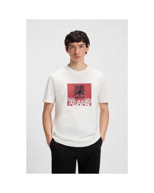 HUGO White X Rb By Slawn Relaxed-Fit Cotton Logo T-Shirt for men