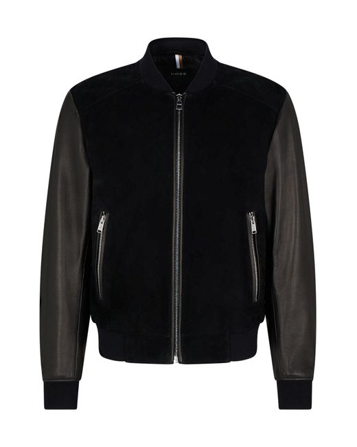 BOSS Bomber Jacket In Suede And Leather in Black for Men | Lyst UK