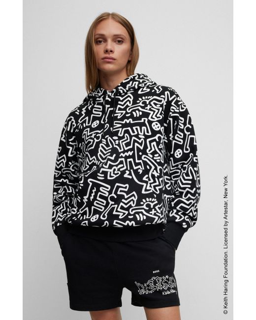 Boss Black X Keith Haring Gender-neutral Cotton Hoodie With Special Artwork