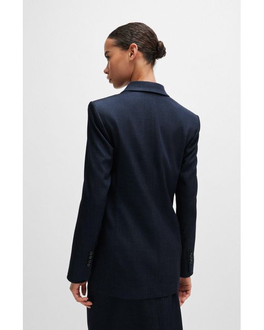 Boss Blue Regular-fit Long-length Jacket In Denim-effect Twill
