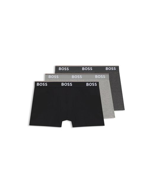 Boss Black Stretch-Cotton Trunks With Repeat Logos for men