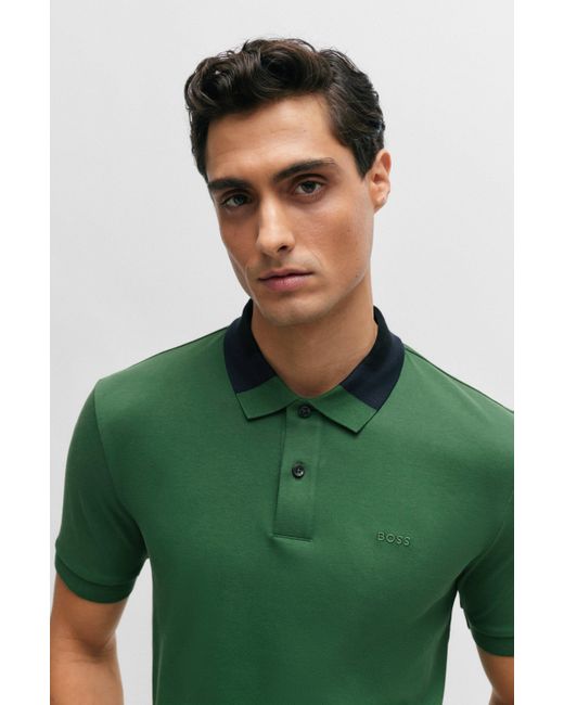 Polo Slim Fit en coton interlock avec col color block Boss pour homme en coloris Green