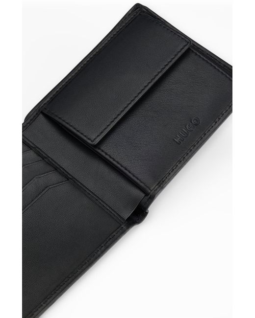 HUGO Black Nappa-leather Wallet With Stacked Logo And Coin Pocket for men