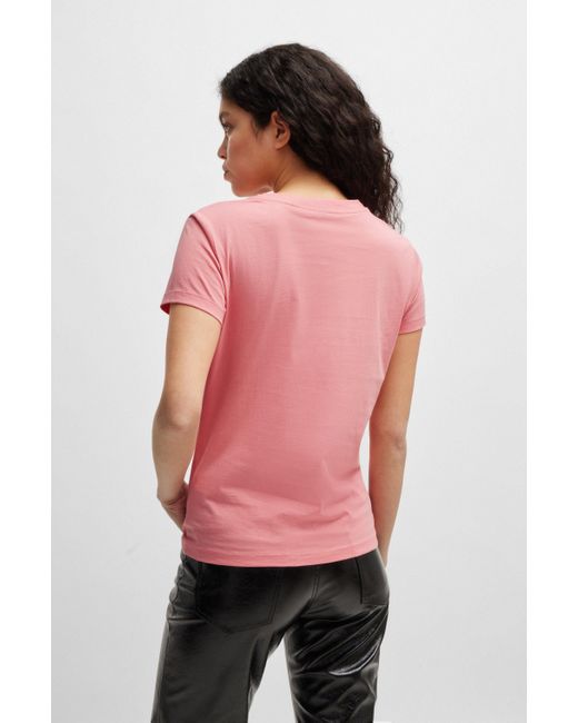 Boss Pink Slim-Fit T-Shirt aus Baumwoll-Jersey mit Logo-Detail
