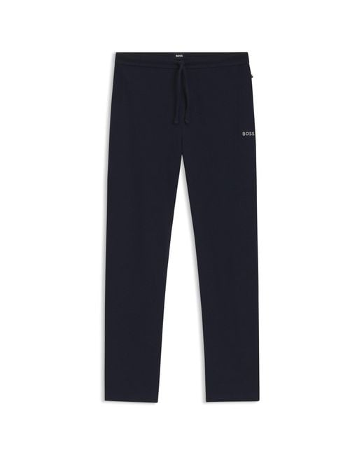 Boss Blue Cotton-Blend Pyjama Bottoms With Embroidered Logo for men
