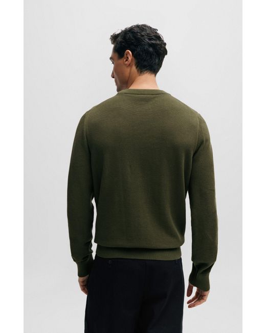 Boss Fein strukturierter Pullover aus Baumwolle mit Rundhalsausschnitt in Green für Herren
