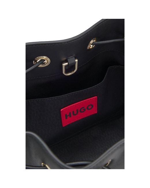 HUGO Black Faux-Leather Bucket Bag With Two Straps