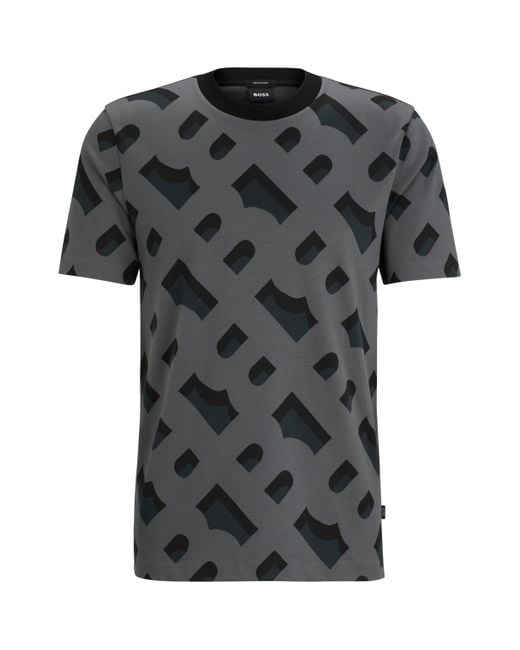 BOSS by HUGO BOSS Monogram-jacquard T-shirt In Mercerized Stretch