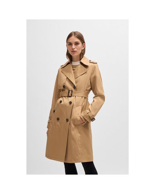 Boss Natural Double-Breasted Trench Coat With Buckled Belt