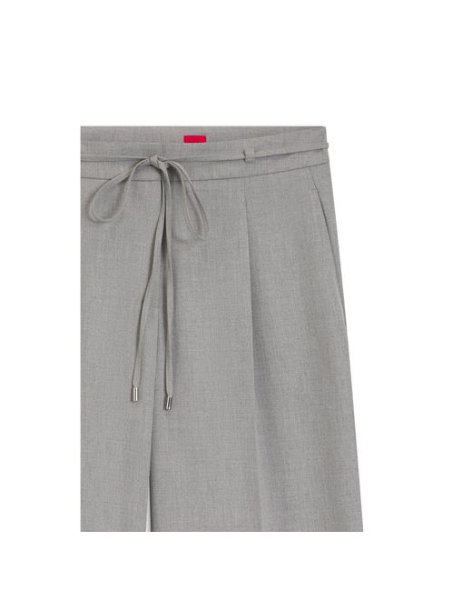HUGO Gray Regular-Fit Wide-Leg Trousers