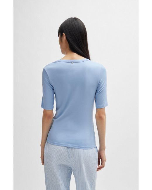 Boss Blue Slim-Fit T-Shirt aus elastischem Modal-Mix