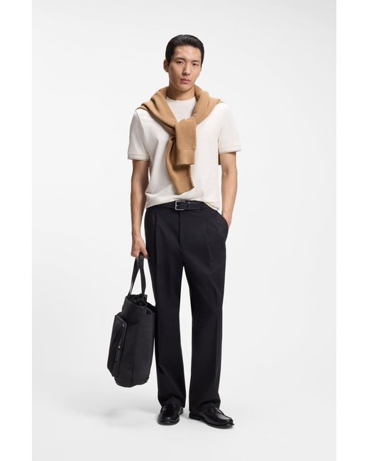 Boss T-Shirt Aus Strukturierter Baumwolle Mit Streifen An Den Bündchen in White für Herren