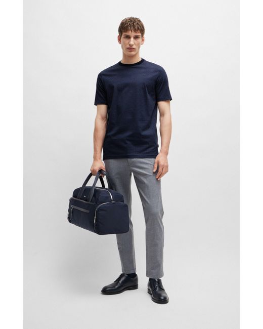 Boss Blue Mercerized-cotton T-shirt With Two-tone Monogram Print for men