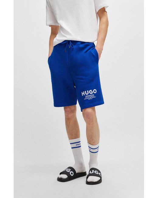 HUGO Blue Cotton-terry Shorts With New-season Logo Story for men