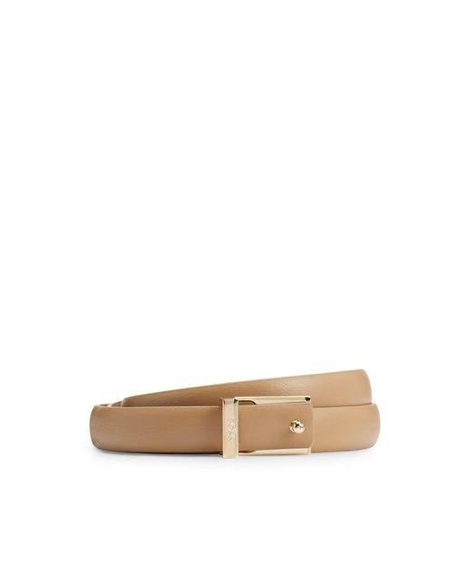 Boss Brown Italian-Leather Belt With Logo Keeper