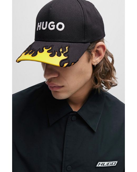 HUGO Cap aus Baumwoll-Twill mit 3D-Flamme und Logo-Stickerei in Black für Herren