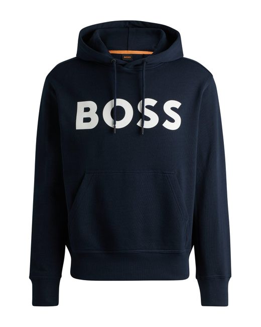 Boss Blue Cotton-terry Relaxed-fit Hoodie With Contrast Logo for men