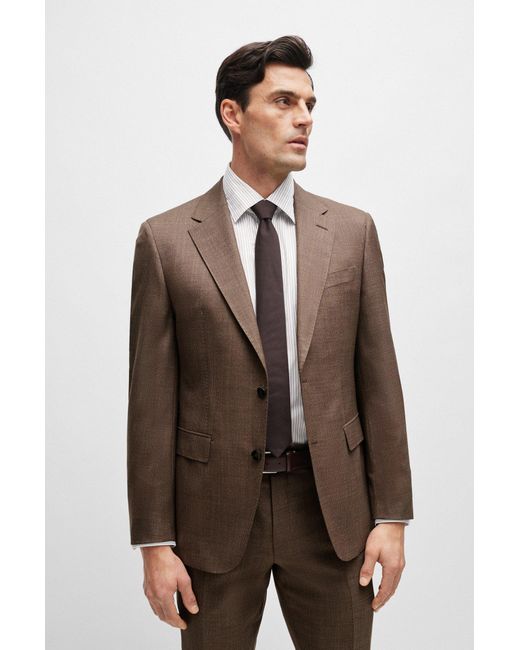 Boss Brown Regular-fit Suit In Micro-patterned Virgin Wool for men