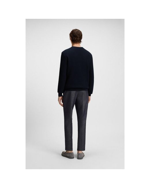 Boss Blue Cotton Sweater With Knitted Structure for men