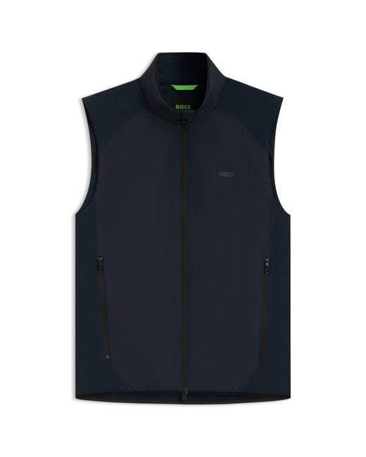 Boss Blue Water-Repellent Golf Vest With Decorative Reflective Details for men